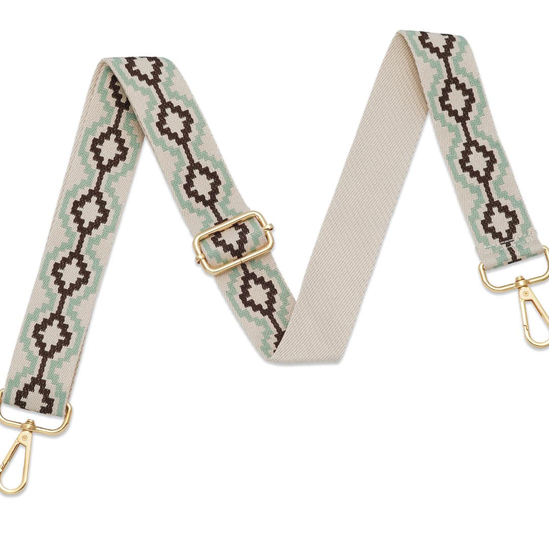 Crossbody Strap - Geo Print Strap in Dark Brown and Green (Gold Hardware) | Betsy & Floss