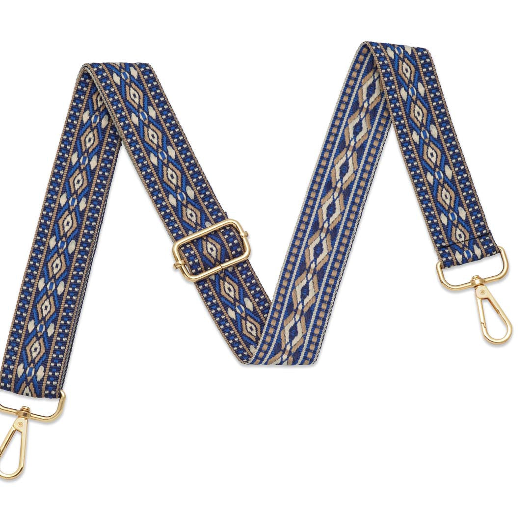 Crossbody Strap - Patterned Strap in Dark Blue (Gold Hardware) | Betsy & Floss