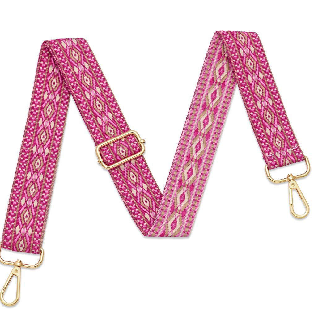Crossbody Strap - Patterned Strap in Fuchsia Pink (Gold Hardware) | Betsy & Floss