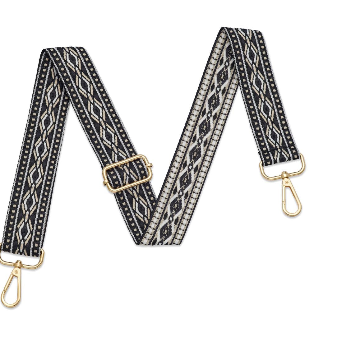 Crossbody Strap - Patterned Strap in Black (Gold Hardware) | Betsy & Floss