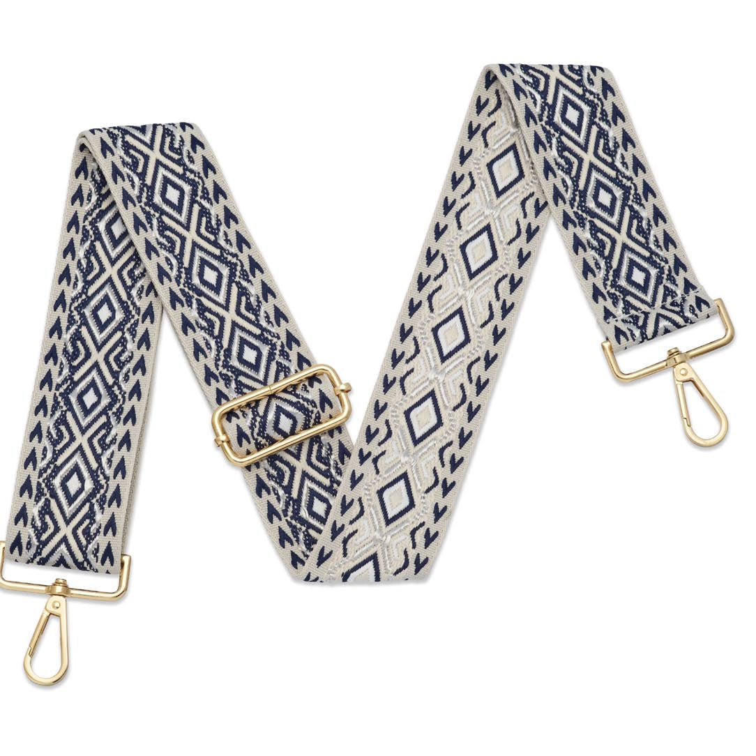 Crossbody Strap - Diamond Patterned Strap in Navy Blue (Gold Hardware) | Betsy & Floss