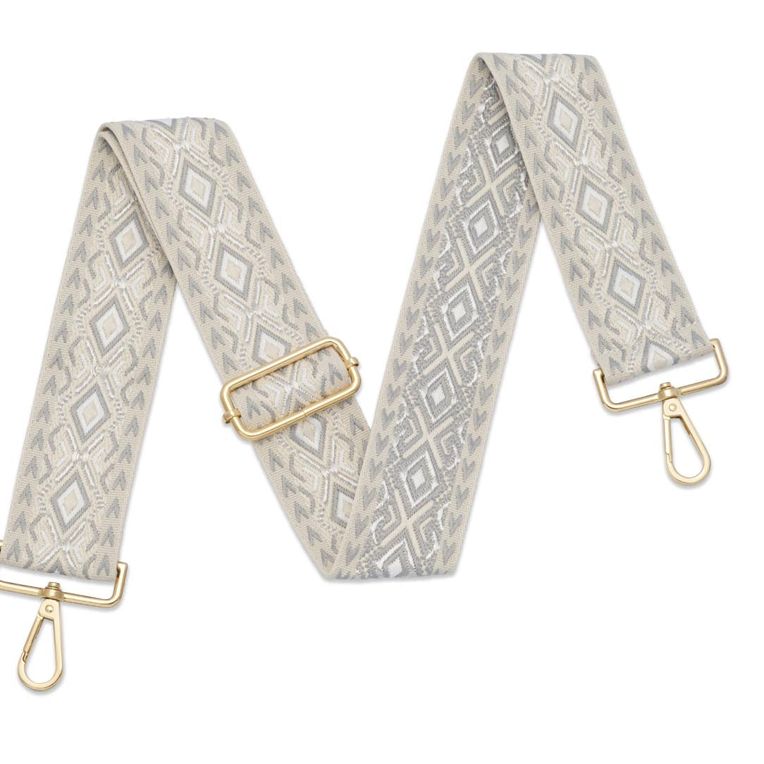 Crossbody Strap - Diamond Patterned Strap in Light Grey (Gold Hardware) | Betsy & Floss