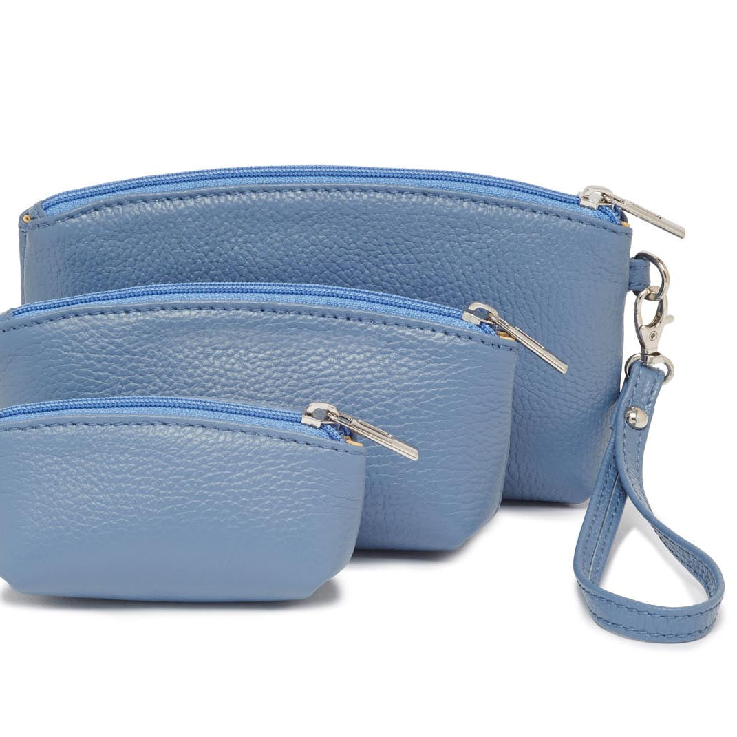Trio of Make Up Bags Denim Blue | Betsy & Floss