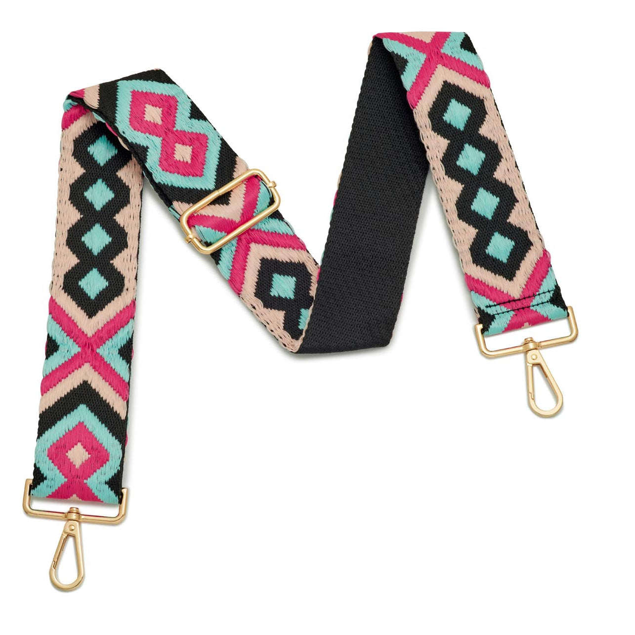 Crossbody Strap - Aqua and Pink Bohemian Print (Gold Hardware) | Betsy & Floss