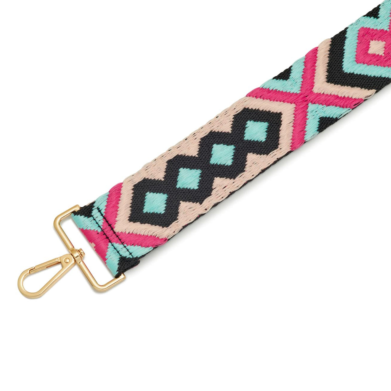 Crossbody Strap - Aqua and Pink Bohemian Print (Gold Hardware) | Betsy & Floss