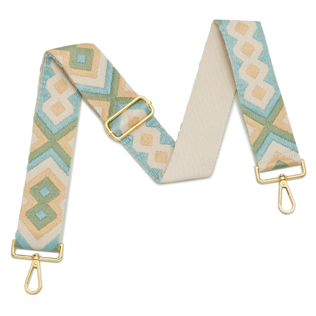 Crossbody Strap - Light Blue and Cream Bohemian Print (Gold Hardware) | Betsy & Floss