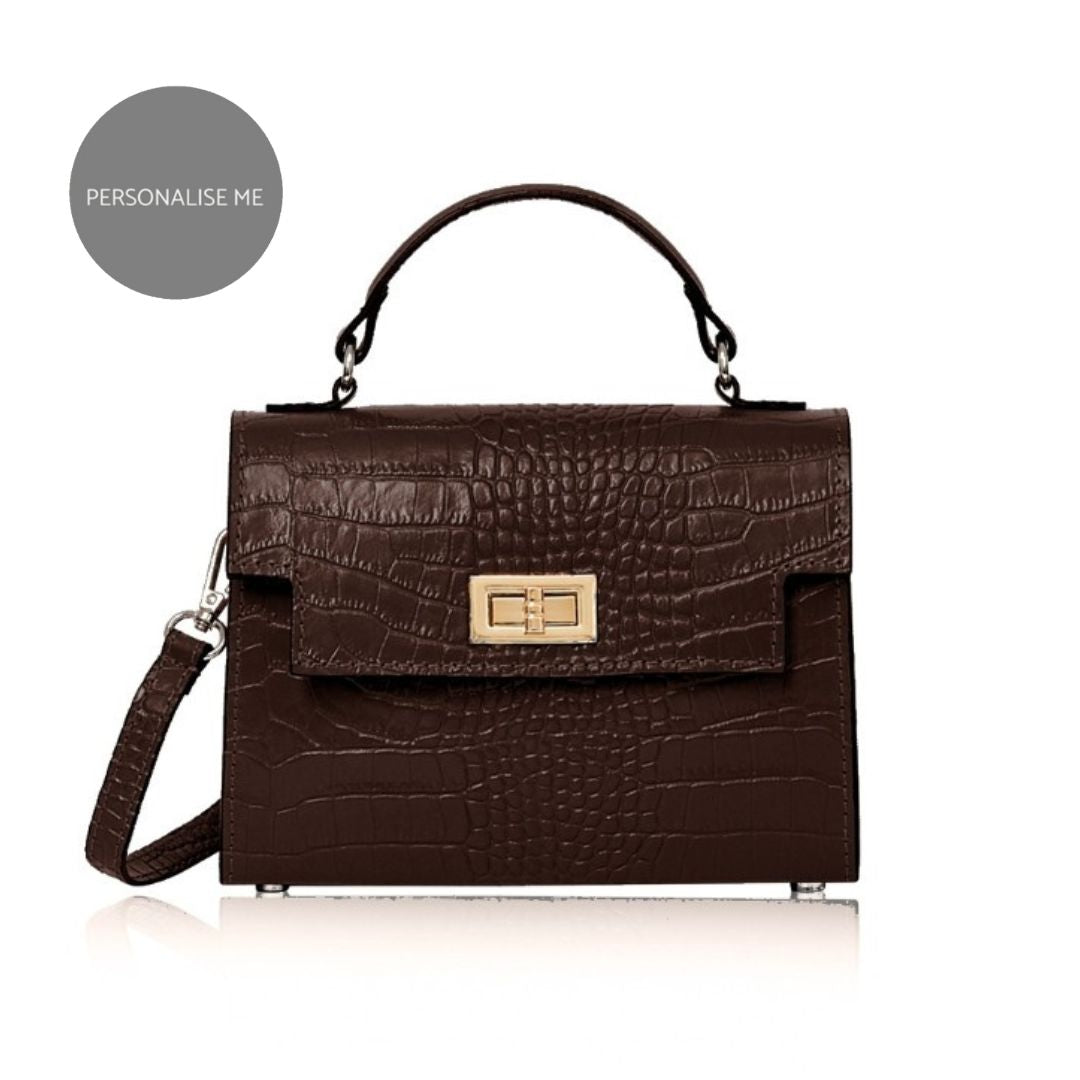 Ardea Croc Top Handle Handbag Burgundy | Betsy & Floss