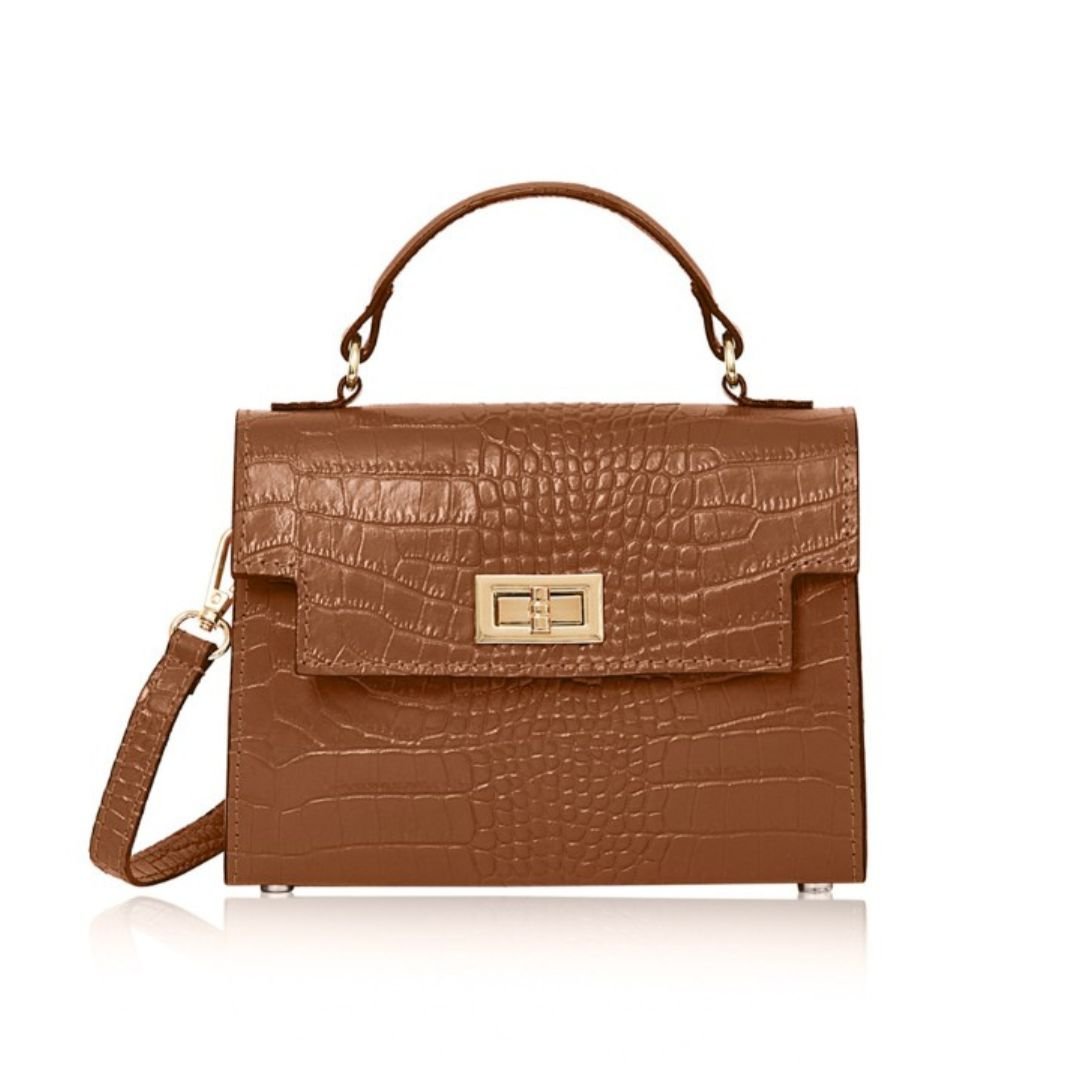 Ardea Croc Top Handle Handbag Tan | Betsy & Floss