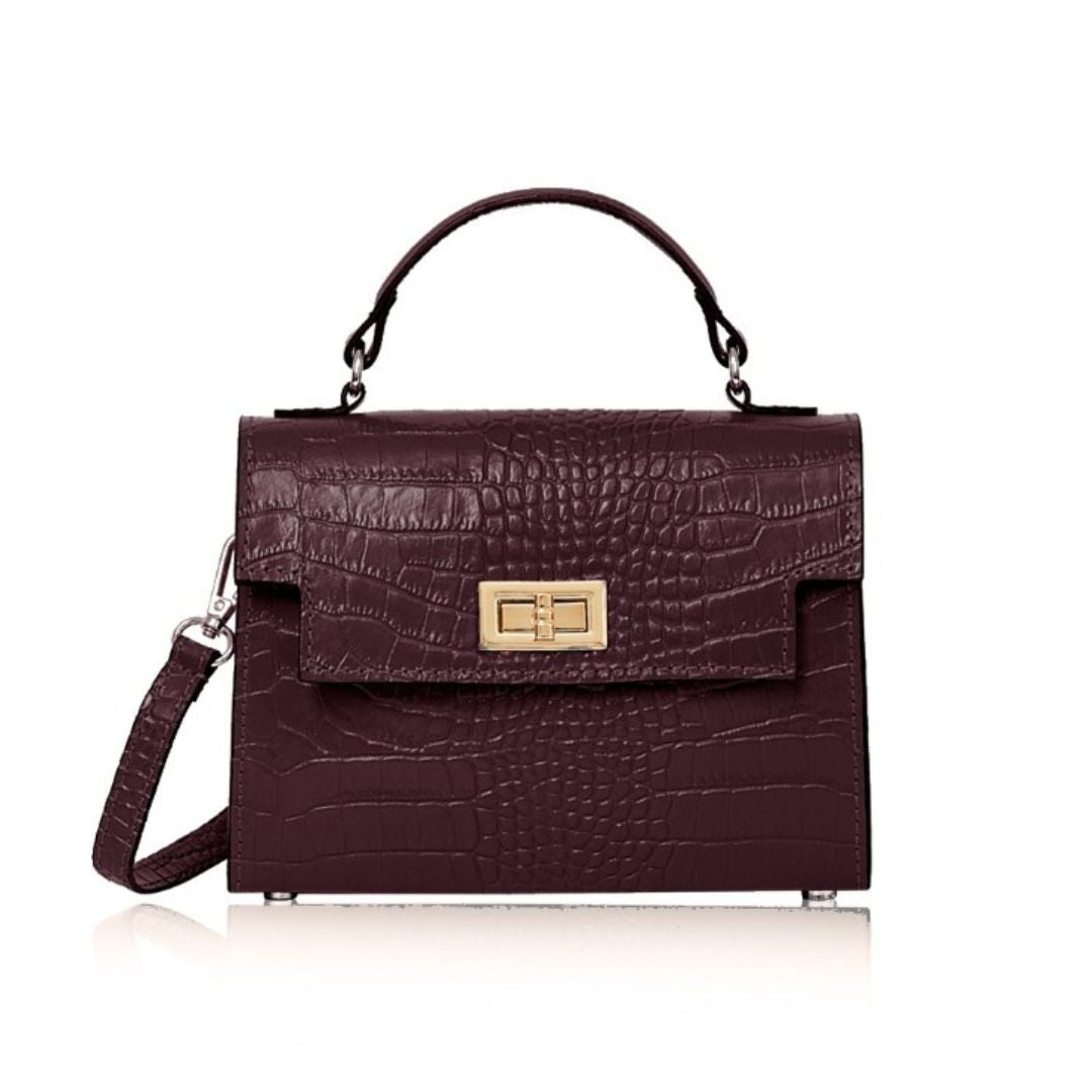 Ardea Croc Top Handle Handbag Burgundy | Betsy & Floss