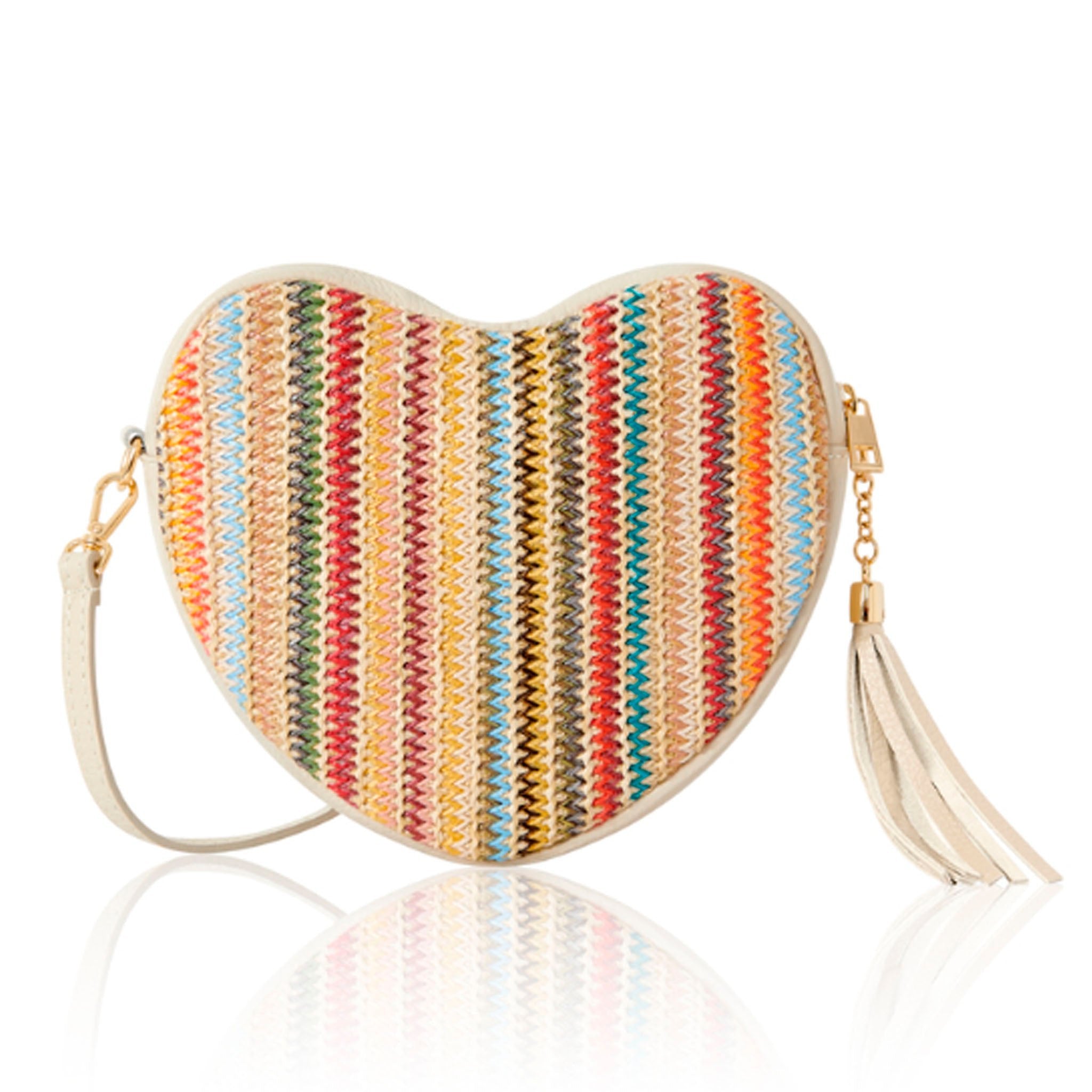 Cala Raffia and Leather Heart Bag Cream | Betsy & Floss
