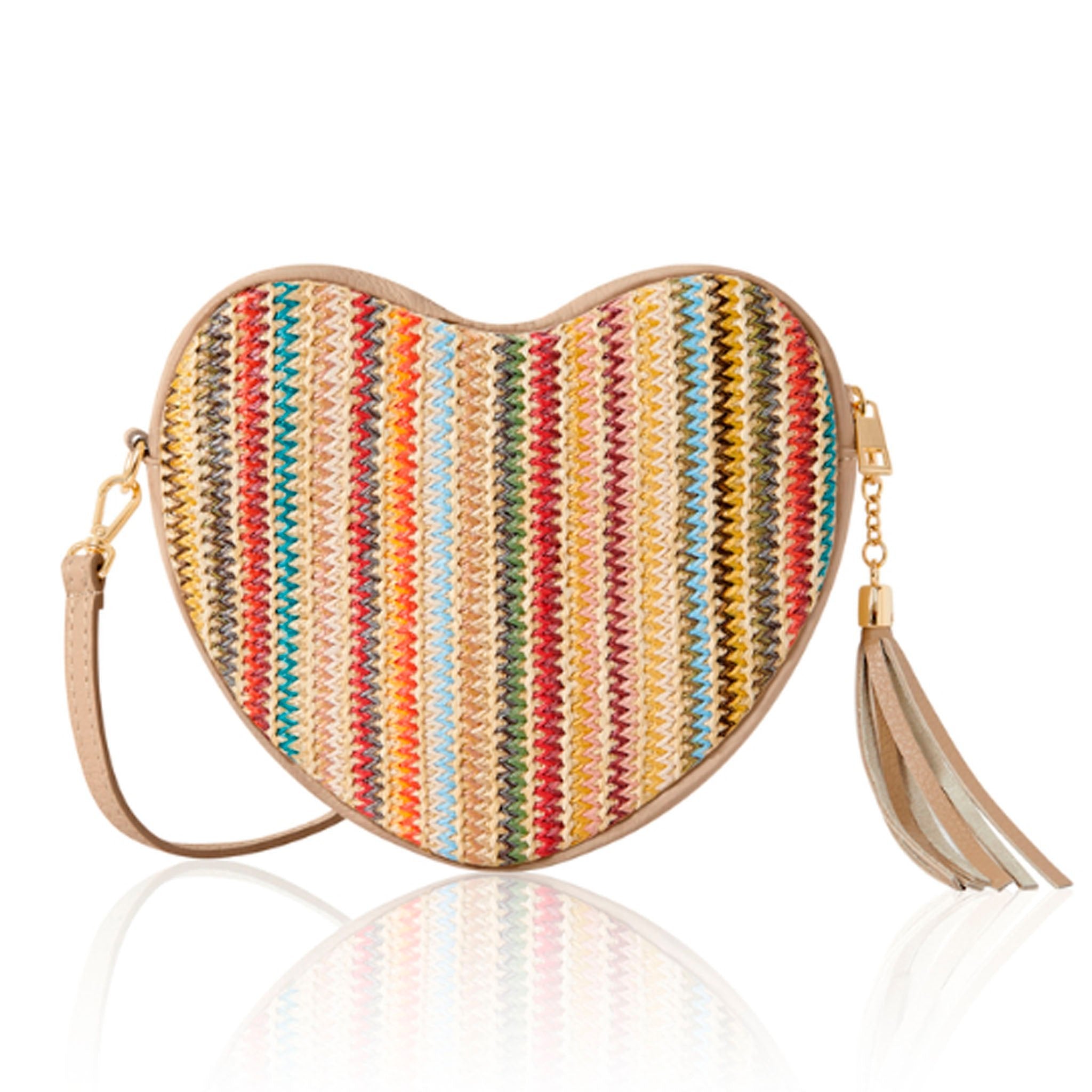 Cala Raffia and Leather Heart Bag Light Taupe | Betsy & Floss