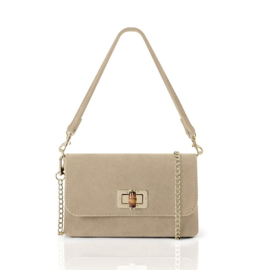 Cori Suede Handbag and Clutch Bag Light Taupe | Betsy & Floss