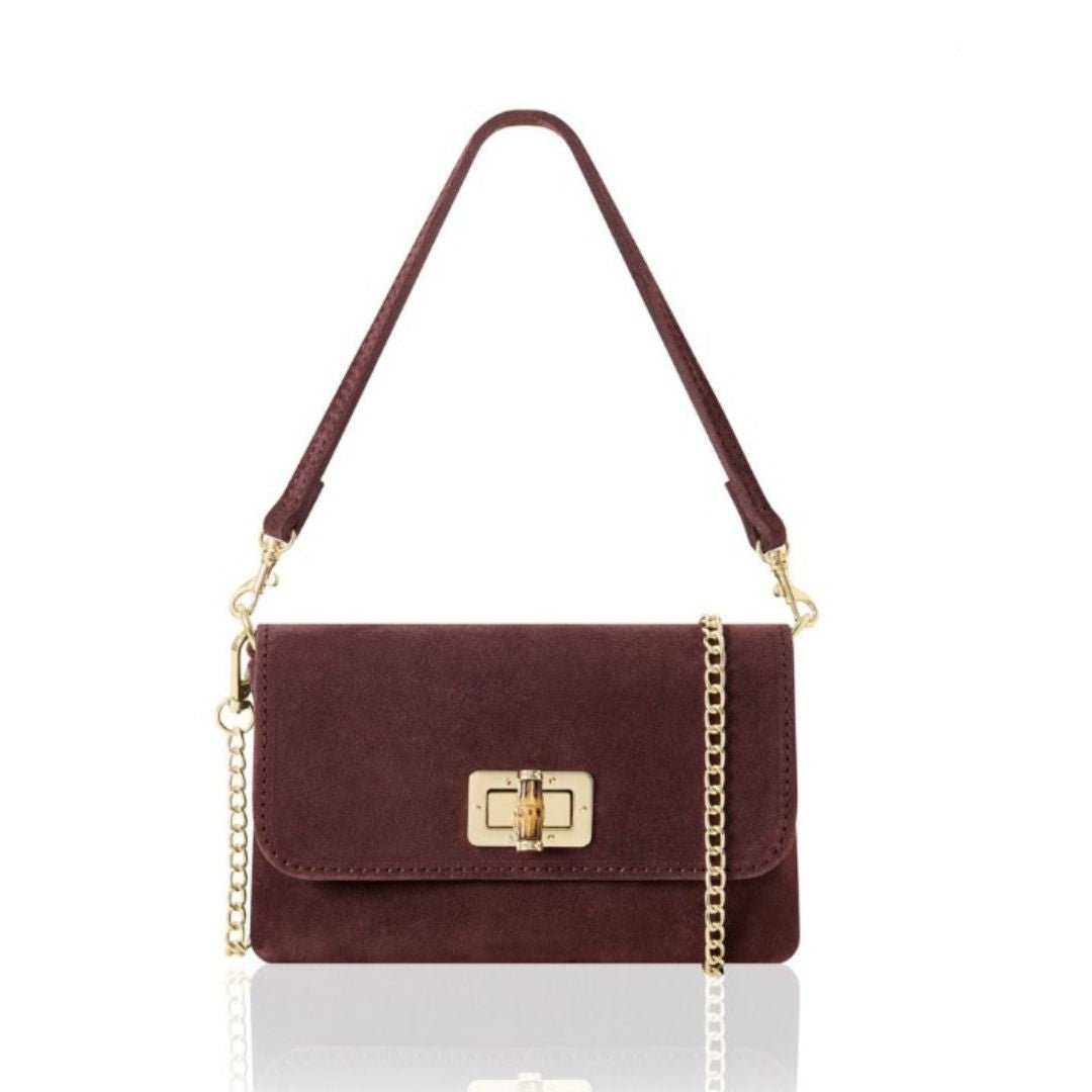 Cori Suede Handbag and Clutch Bag Burgundy | Betsy & Floss