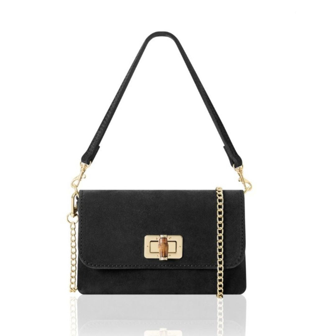 Cori Suede Handbag and Clutch Bag Black | Betsy & Floss