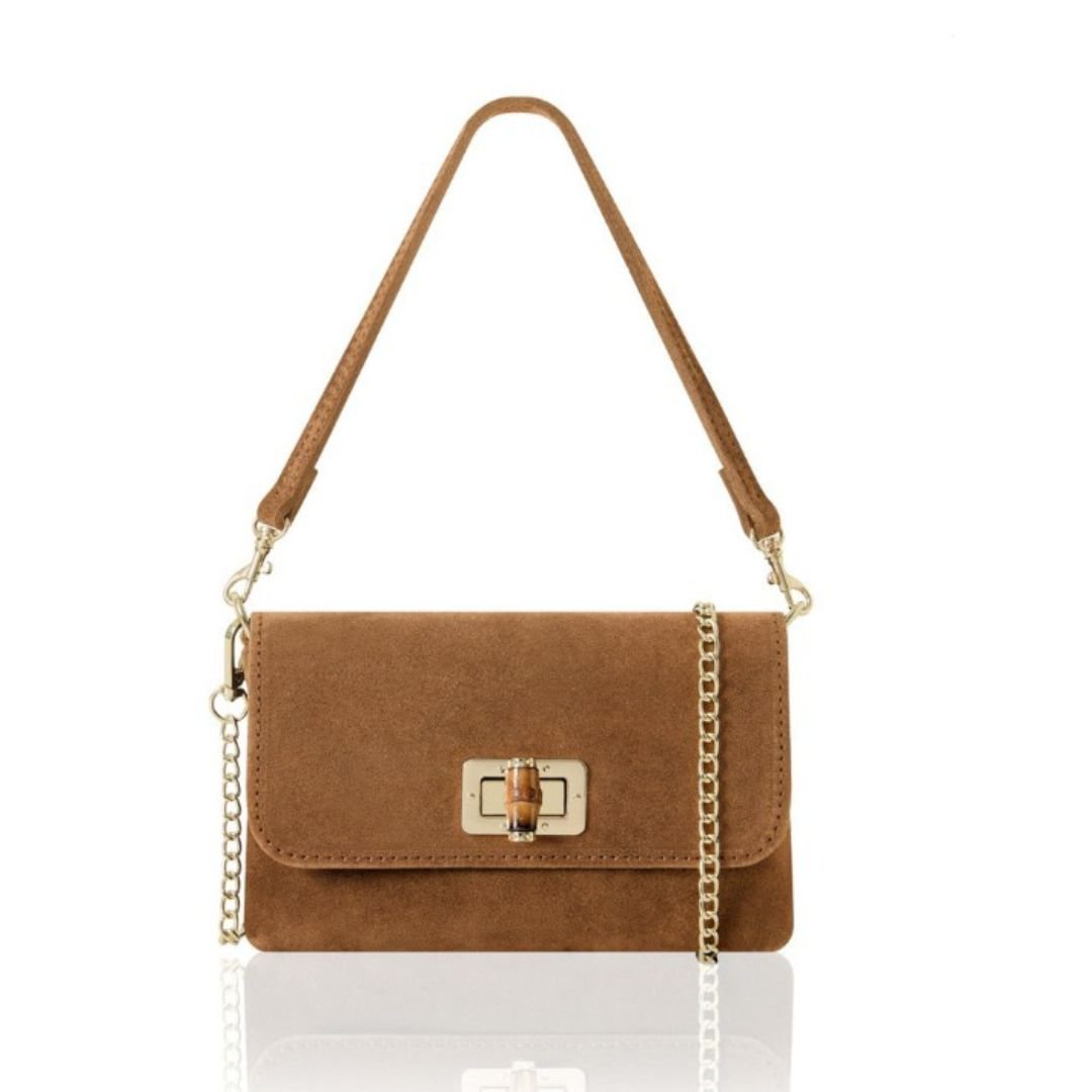 Cori Suede Handbag and Clutch Bag Tan | Betsy & Floss