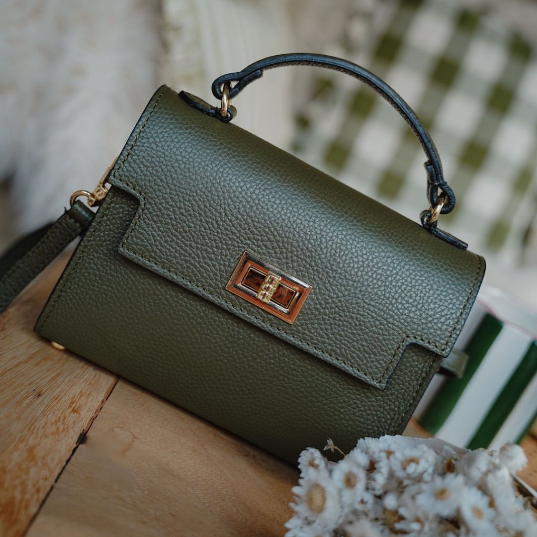Forli Top Handle Handbag Olive Green | Betsy & Floss