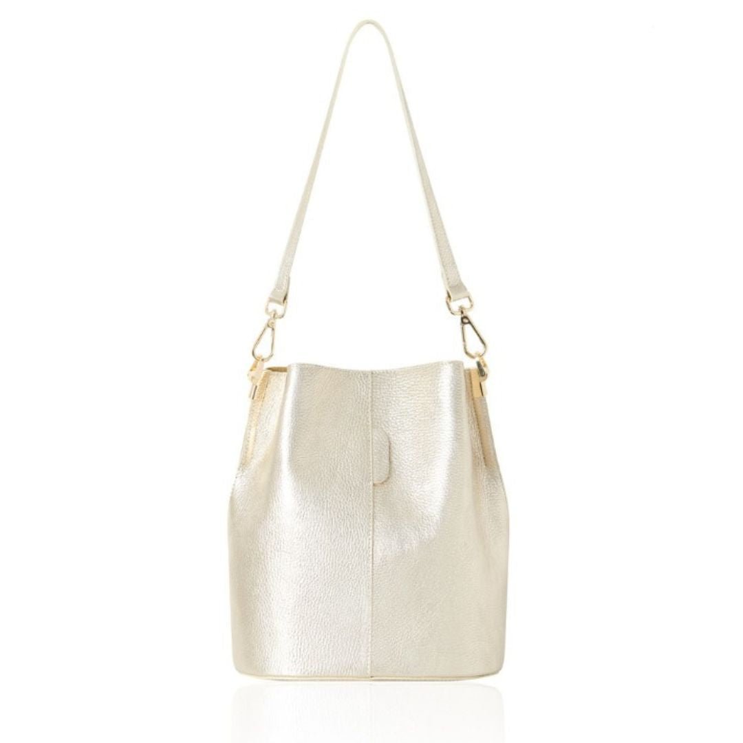 Lecco Leather Bucket Bag Gold | Betsy & Floss