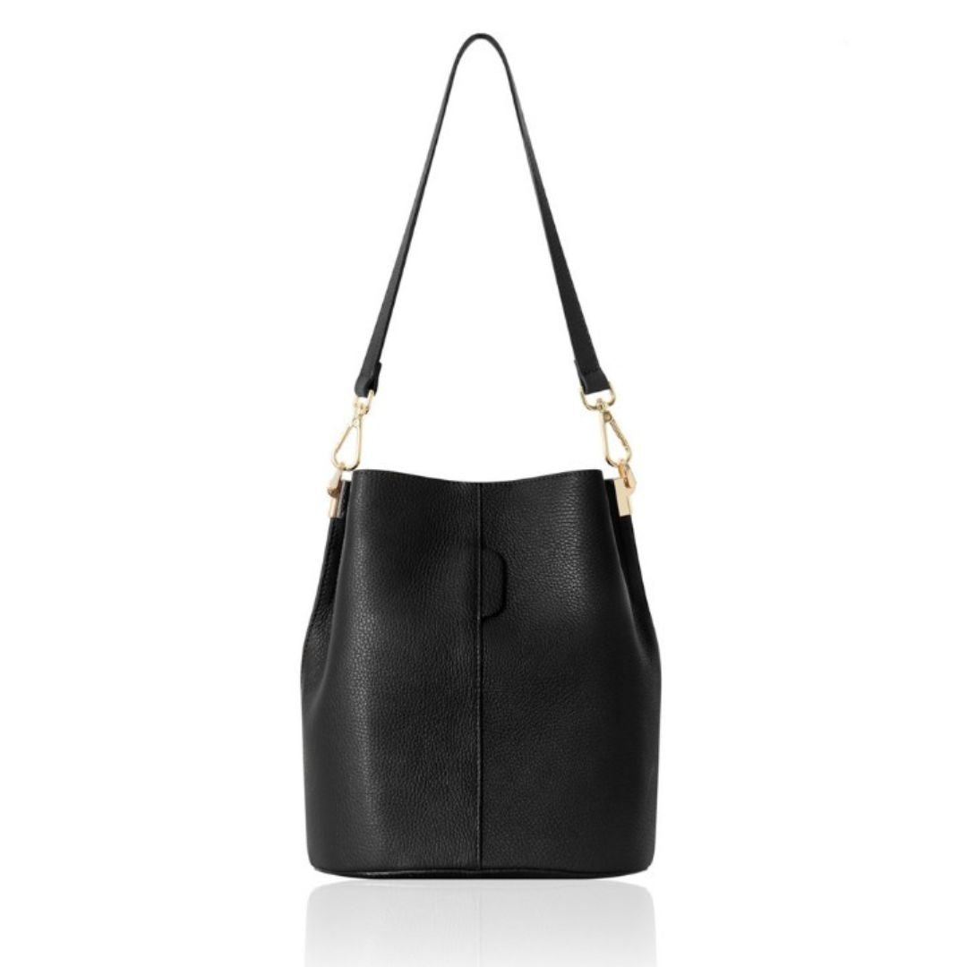 Lecco Leather Bucket Bag Black | Betsy & Floss