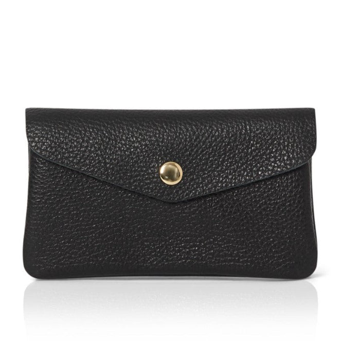 Medium Popper Leather Purse Black | Betsy & Floss