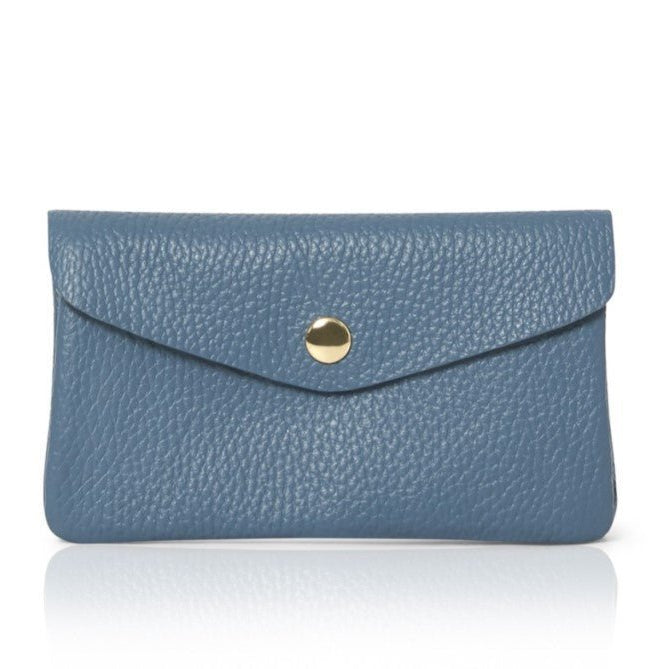 Medium Popper Leather Purse Denim Blue | Betsy & Floss