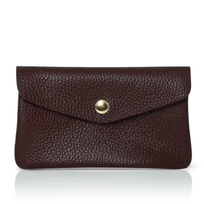 Medium Popper Leather Purse Chocolate Brown | Betsy & Floss