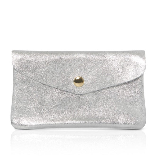 Medium Popper Leather Purse Silver | Betsy & Floss