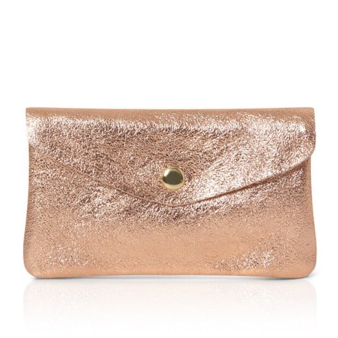 Medium Popper Leather Purse Rose Gold | Betsy & Floss