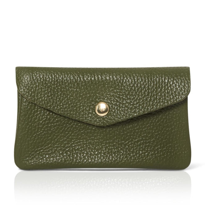 Medium Popper Leather Purse Olive Green | Betsy & Floss