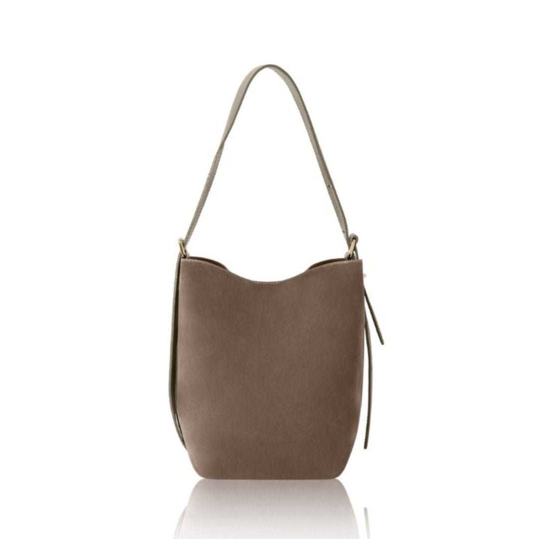 Melfi Suede Bucket Tote Bag Dark Taupe | Betsy & Floss