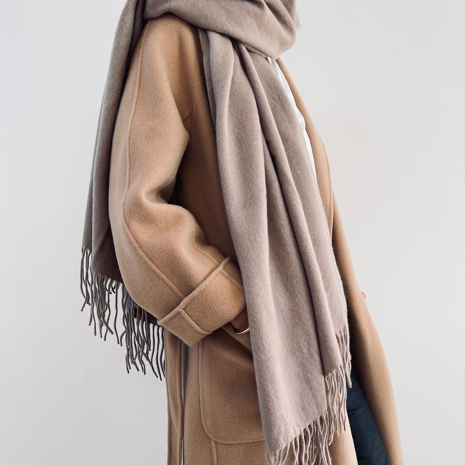 Oversized Cashmere Scarf Taupe | Betsy & Floss