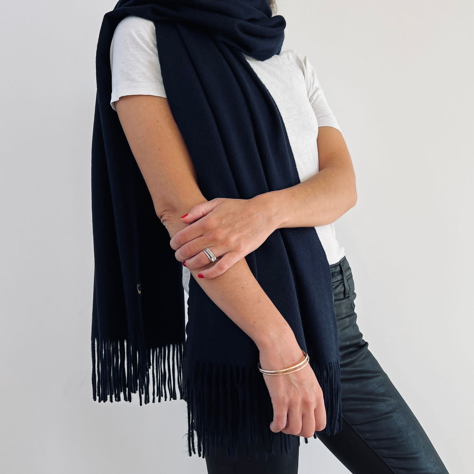 Oversized Cashmere Scarf Navy | Betsy & Floss
