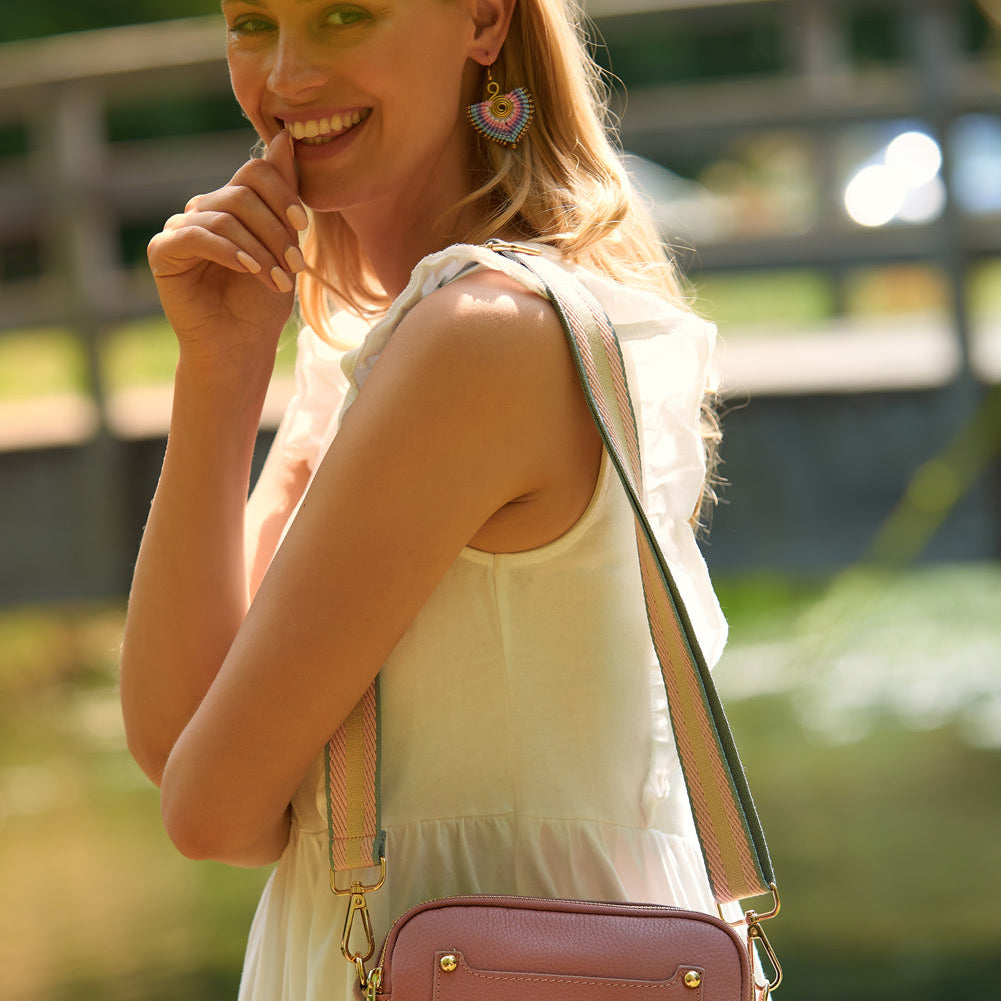 Sienna Crossbody Bag in Antique Pink with Pastel Strap Antique Pink | Betsy & Floss