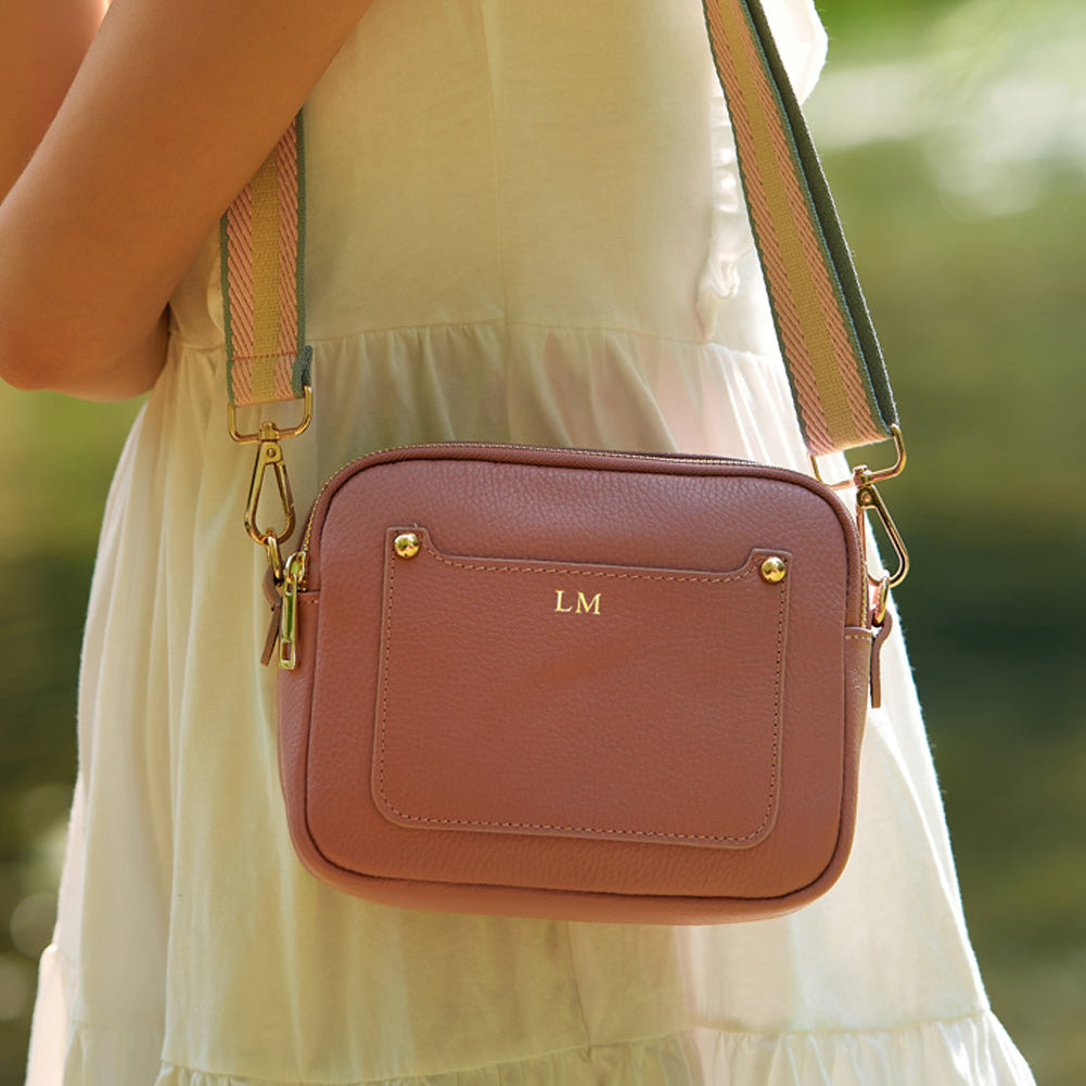 Sienna Crossbody Bag in Antique Pink with Pastel Strap Antique Pink | Betsy & Floss