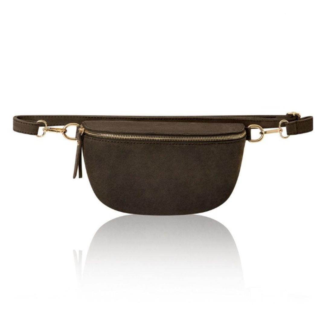Rivoli Suede Crossbody and Waist Bag Dark Chocolate | Betsy & Floss