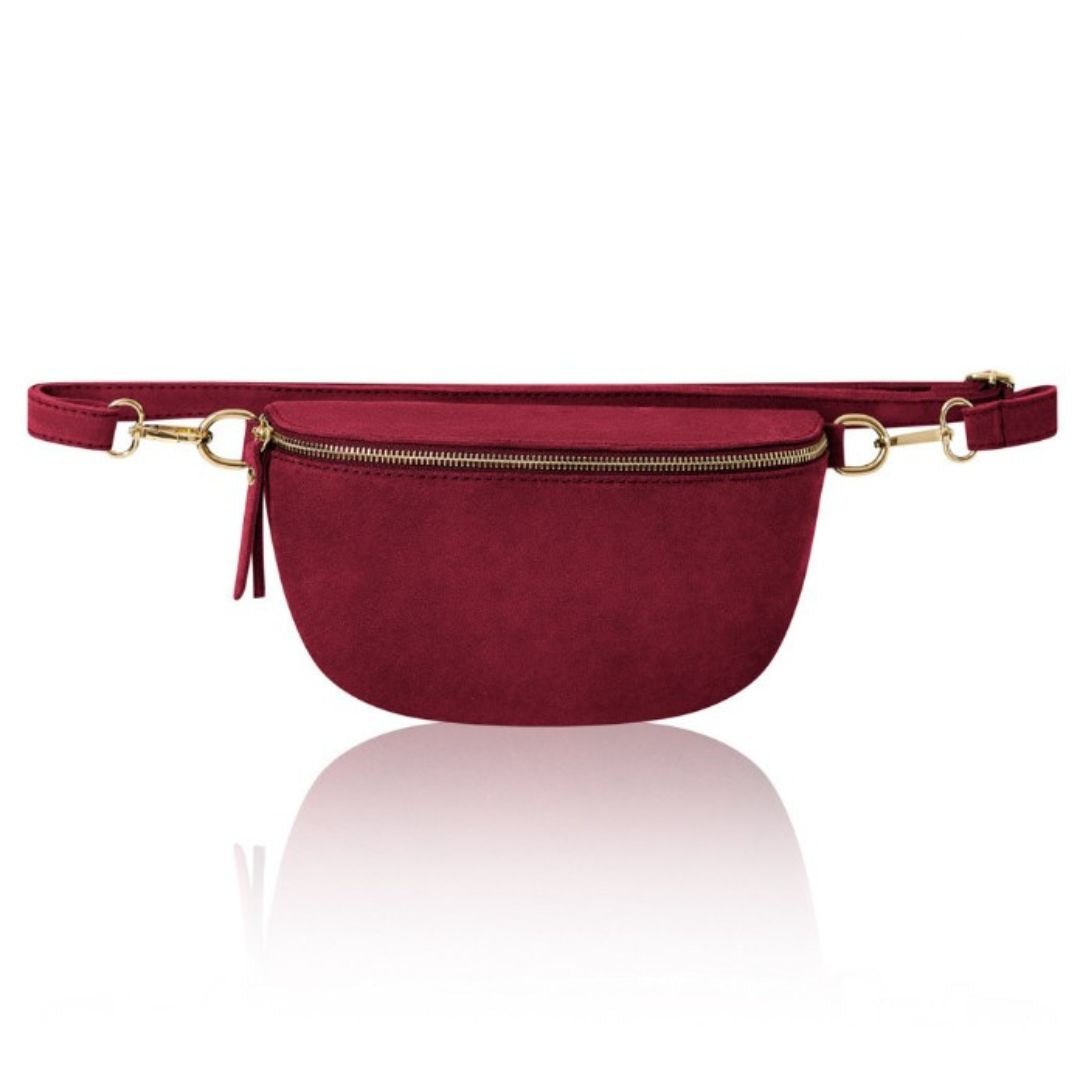 Rivoli Suede Crossbody and Waist Bag Dark Red | Betsy & Floss