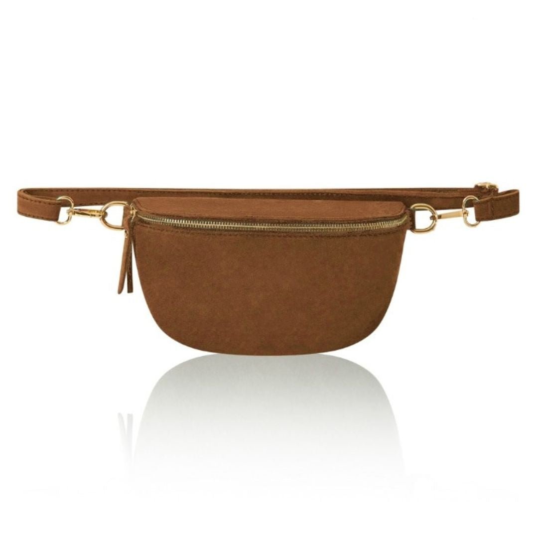 Rivoli Suede Crossbody and Waist Bag Tan | Betsy & Floss