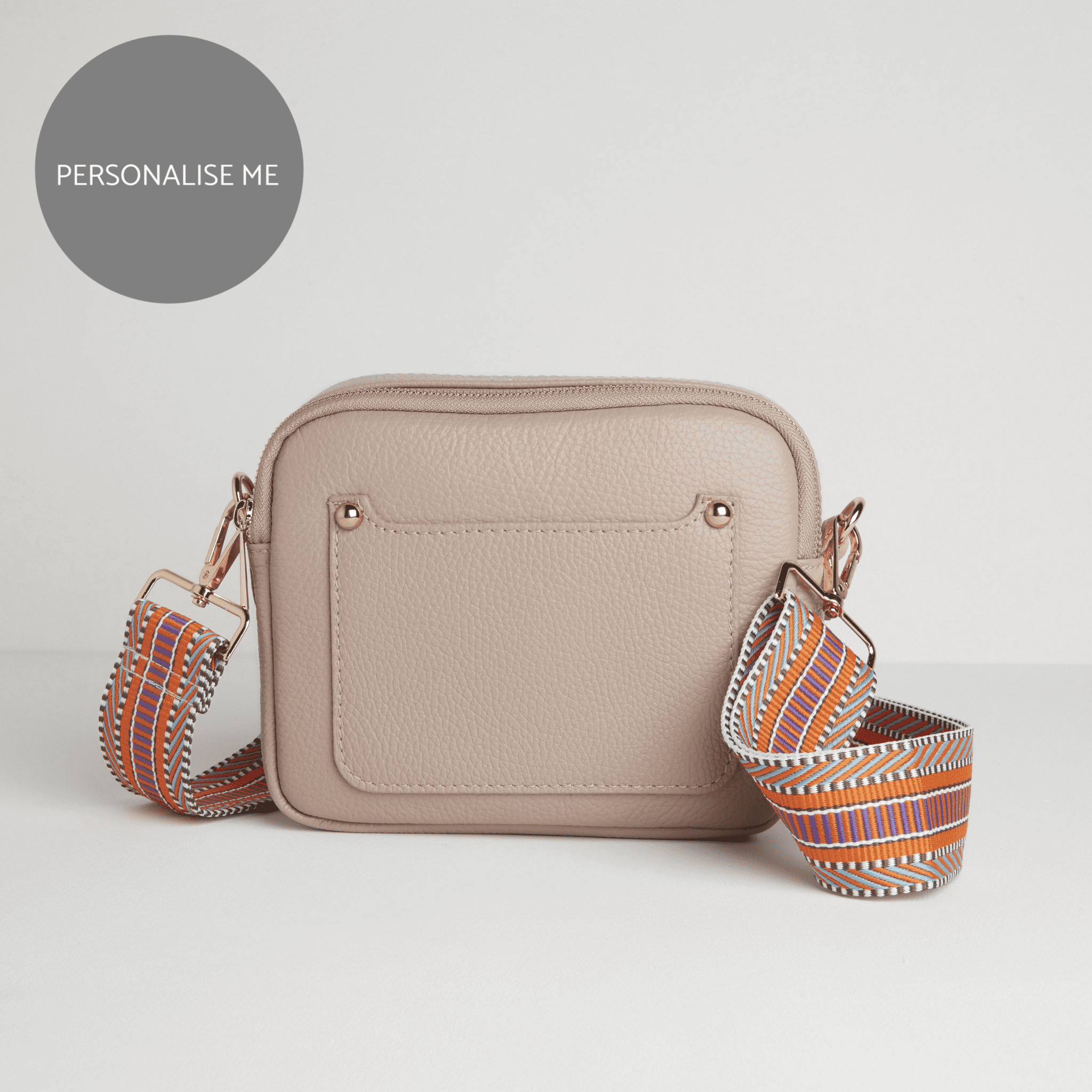 Sienna Crossbody Bag in Blush with Orange Aztec Strap Blush Pink | Betsy & Floss