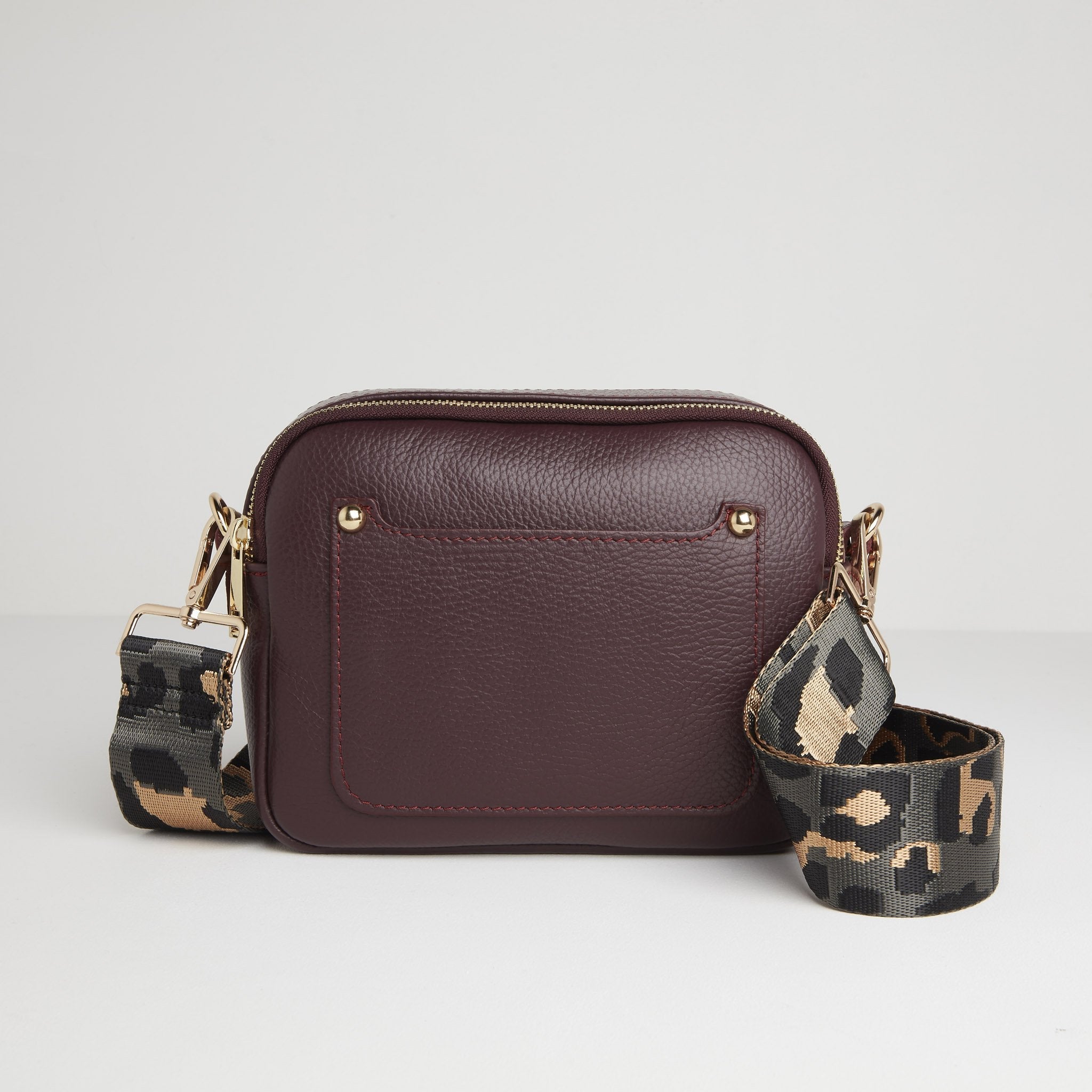 Sienna Crossbody Bag in Burgundy with Dark Leopard Strap Burgundy | Betsy & Floss
