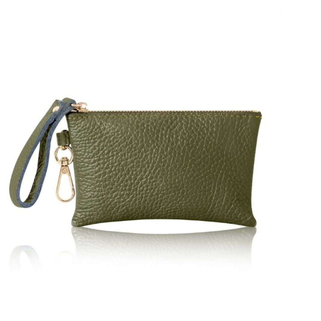 Small Zip Leather Purse Olive Green | Betsy & Floss