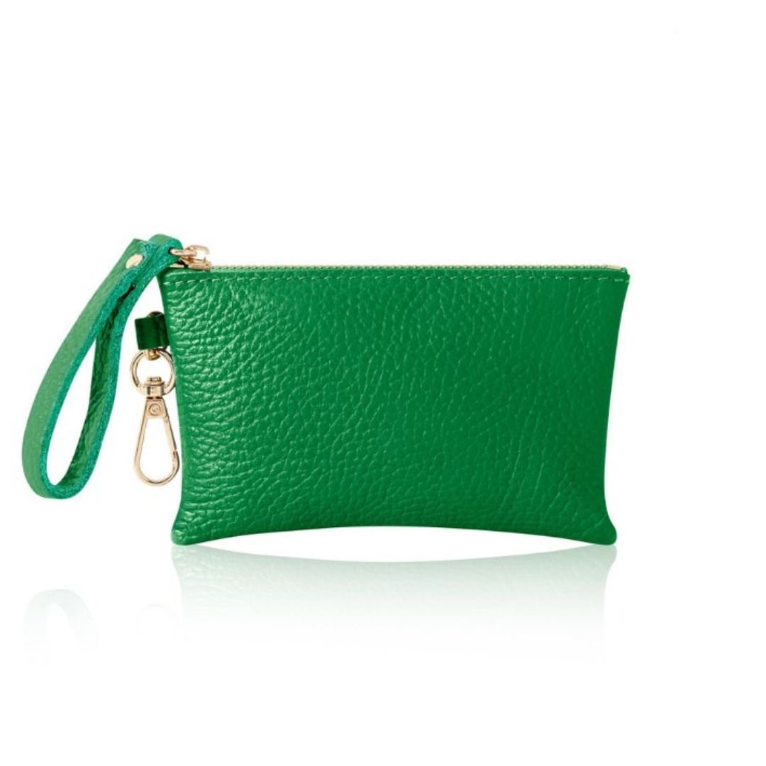 Small Zip Leather Purse Green | Betsy & Floss