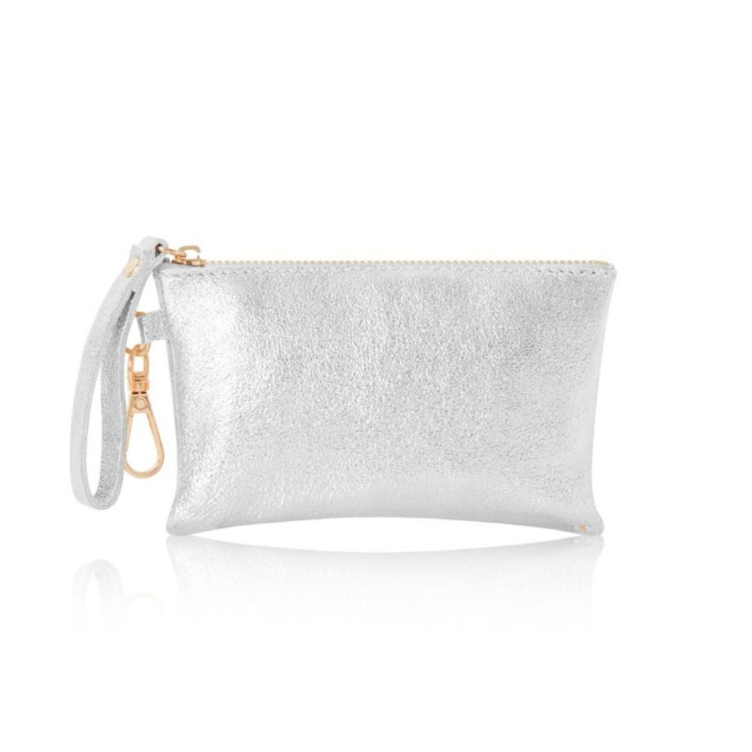 Small Zip Leather Purse Silver | Betsy & Floss