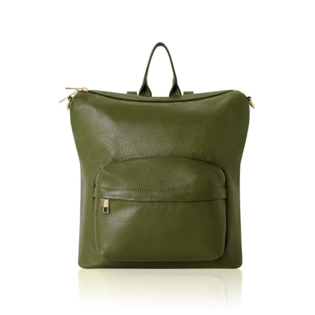 Tivoli Leather Backpack or Shoulder Bag Olive Green | Betsy & Floss