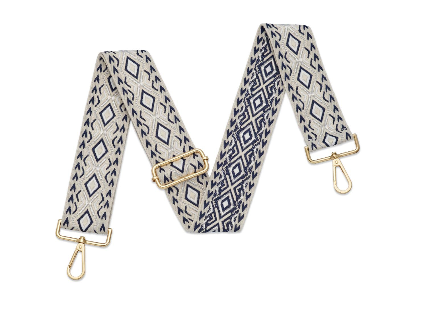 Crossbody Strap - Diamond Patterned Strap in Cream and Navy (Gold Hardware) | Betsy & Floss