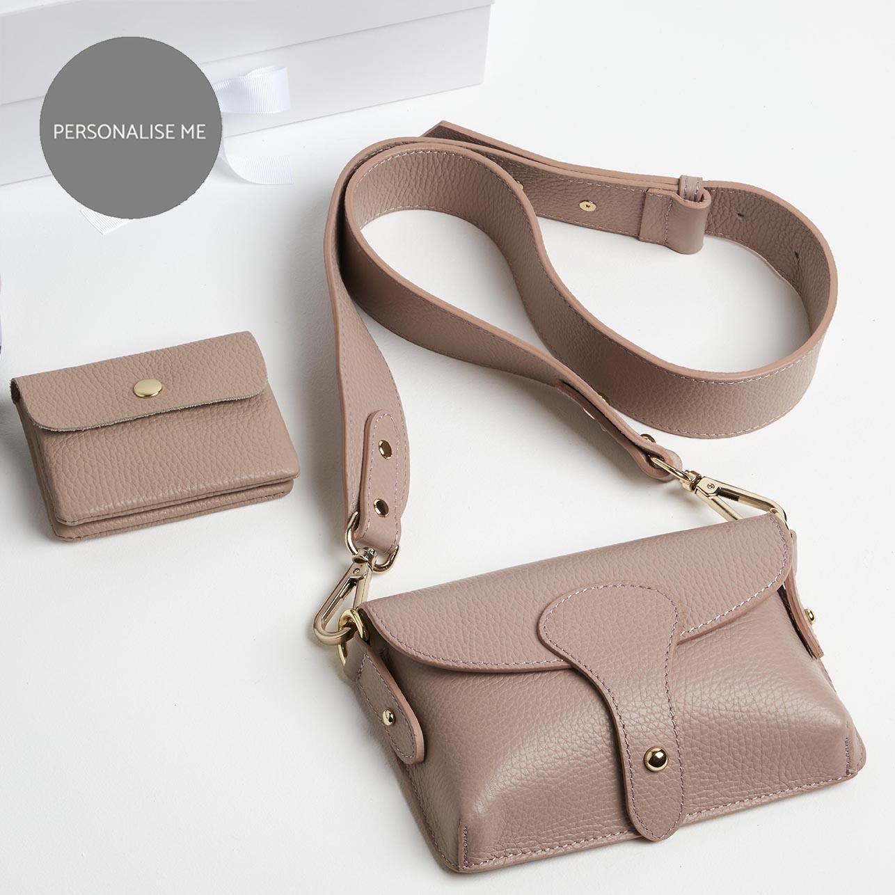 Luca Small Crossbody Bag, Purse and Scarf Gift Set in Blush Pink Blush Pink | Betsy & Floss