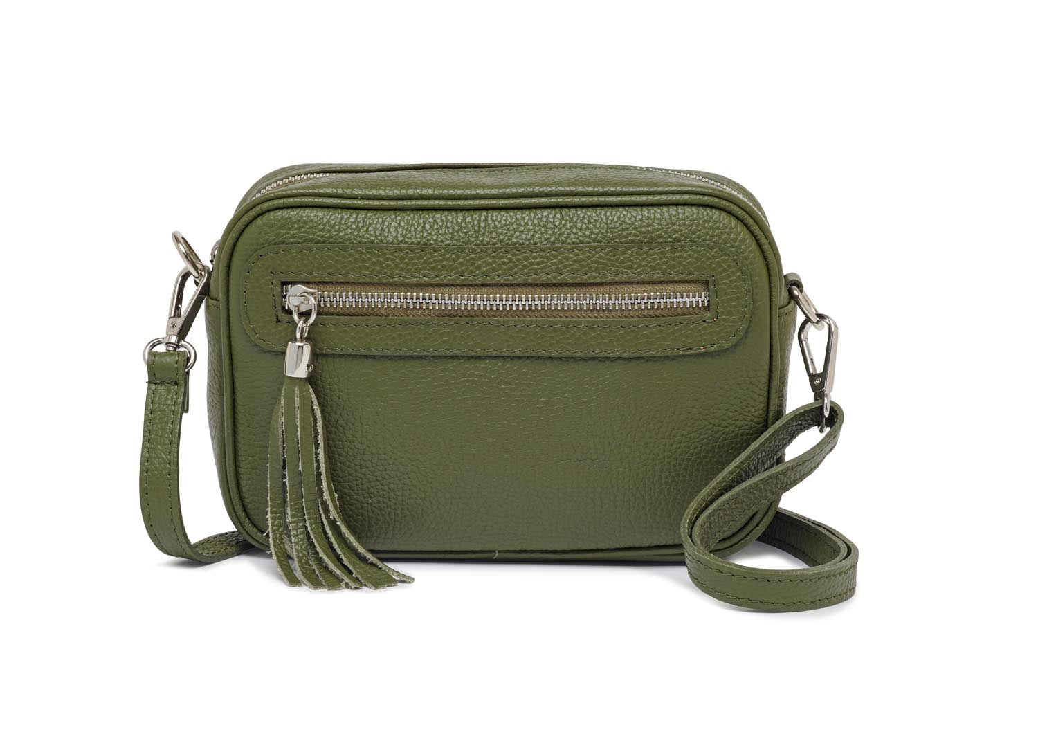 Florence - Crossbody Bag in Olive with Dark Leopard Strap | Betsy & Floss