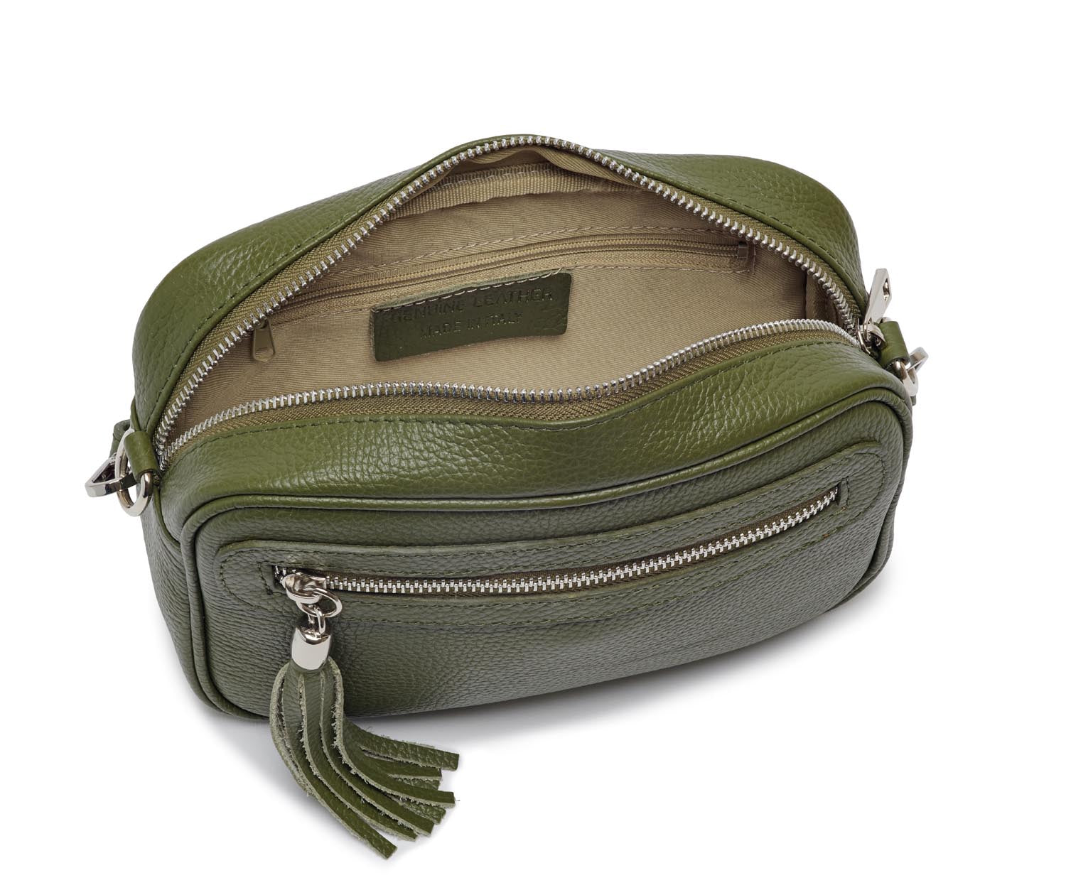 Florence - Crossbody Bag in Olive with Purple Stripe Strap | Betsy & Floss