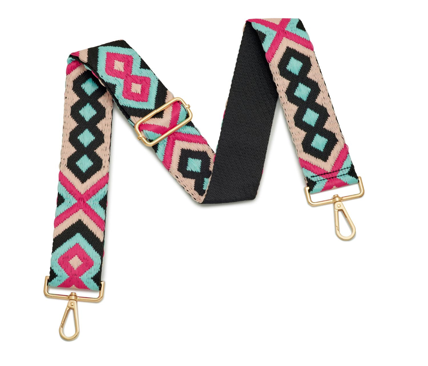 Crossbody Strap - Aqua and Pink Bohemian Print (Gold Hardware) | Betsy & Floss