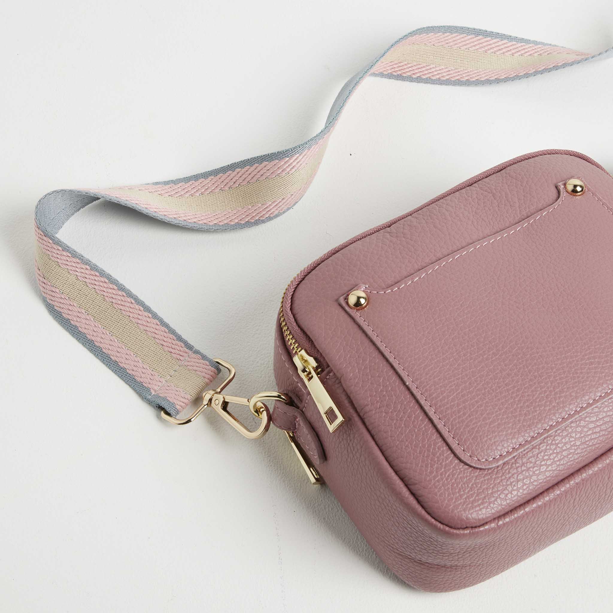 Sienna Crossbody Bag in Dusty Pink with Pastel Strap Betsy Floss