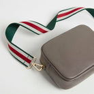 Verona Crossbody Tassel Cinder Bag with Green Stripe Strap Cinder | Betsy & Floss