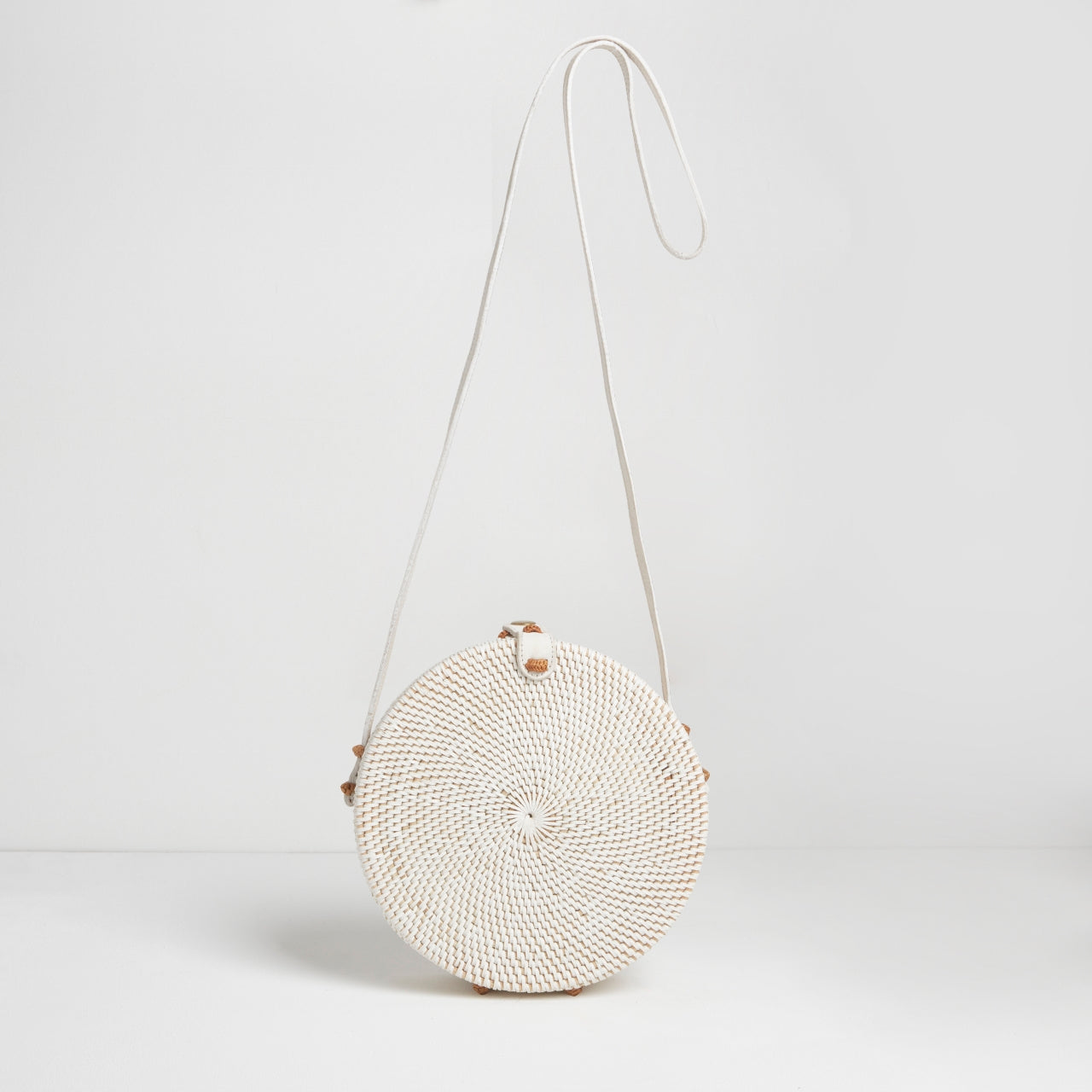 Santorini Round Basket Bag White Leather Strap | Betsy & Floss